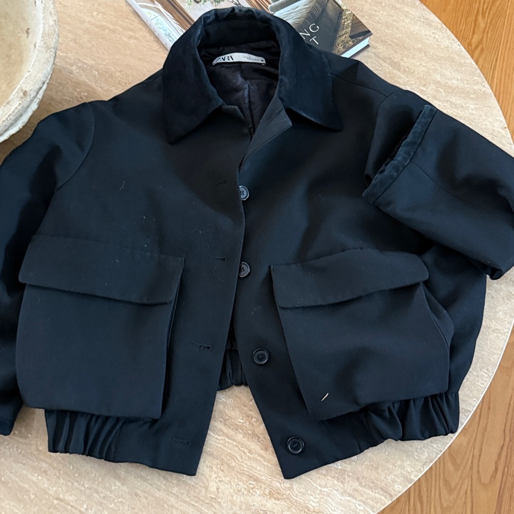 Suede trim wool Button-Up Jacket